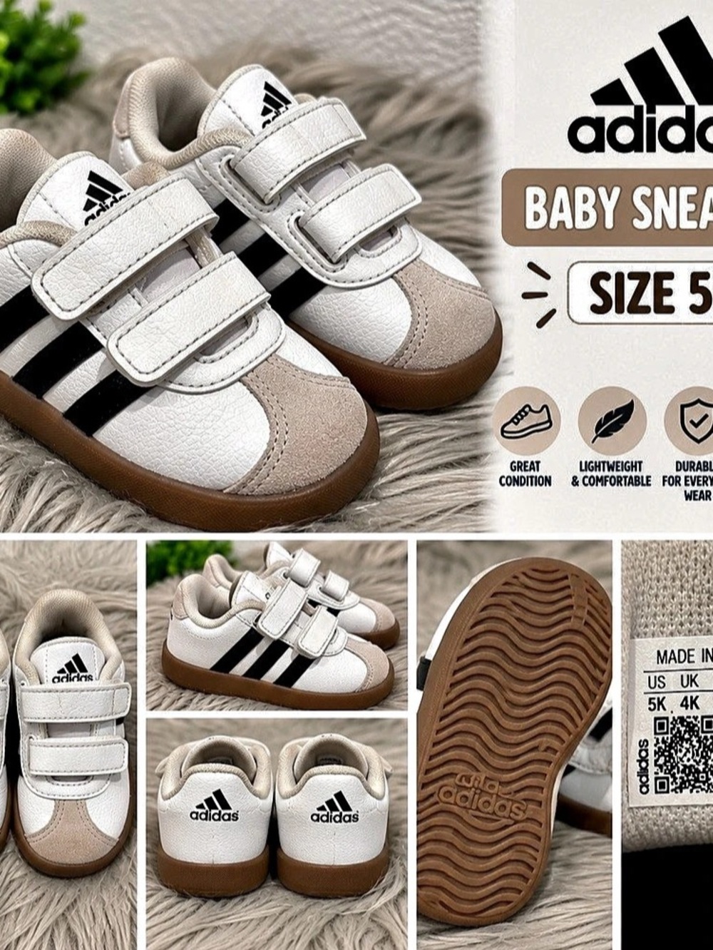 adidas Samba OG Baby Sneakers White & Brown US 5K Like New
